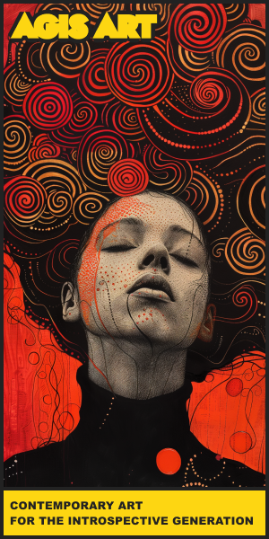 AGIS Digital Art banner – contemporary surreal portrait promoting introspective generational art gallery
