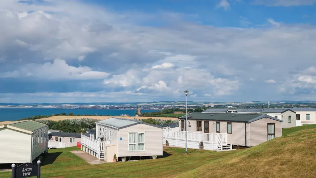 Sea-view caravans at Craig Tara Holiday Park near Splashaway Bay in Ayr, Scotland.